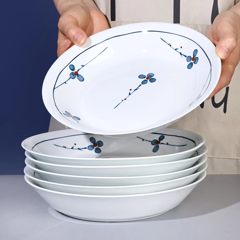 孟垣陶瓷国风手绘梅花6只8英寸盘中式饭盘釉下彩家用创意陶瓷餐具
