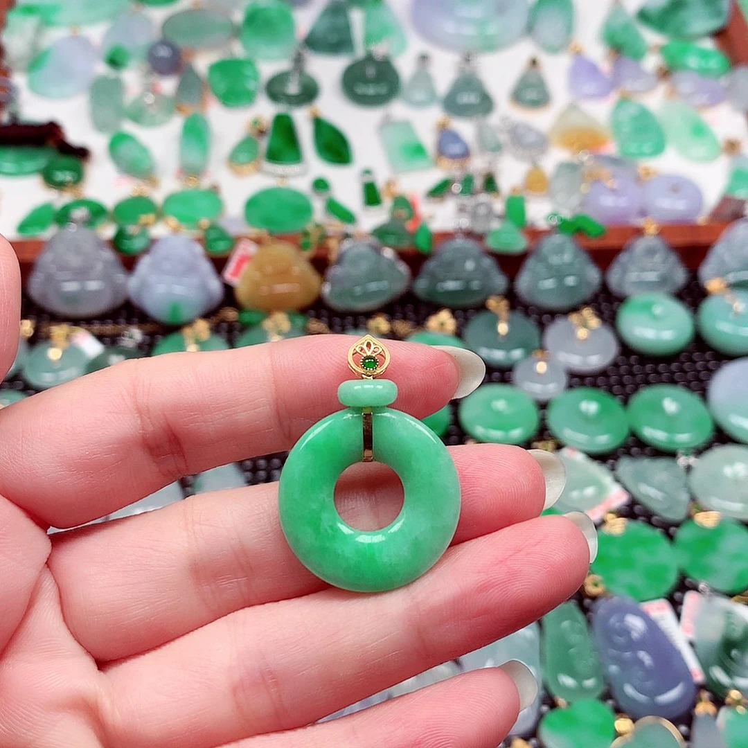 翡翠18K金镶嵌吊坠(不含链)