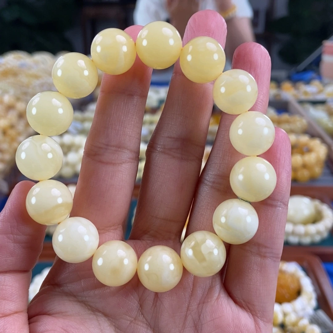 未镶嵌琥珀珠宝奇石13白花蜡圆珠21.94