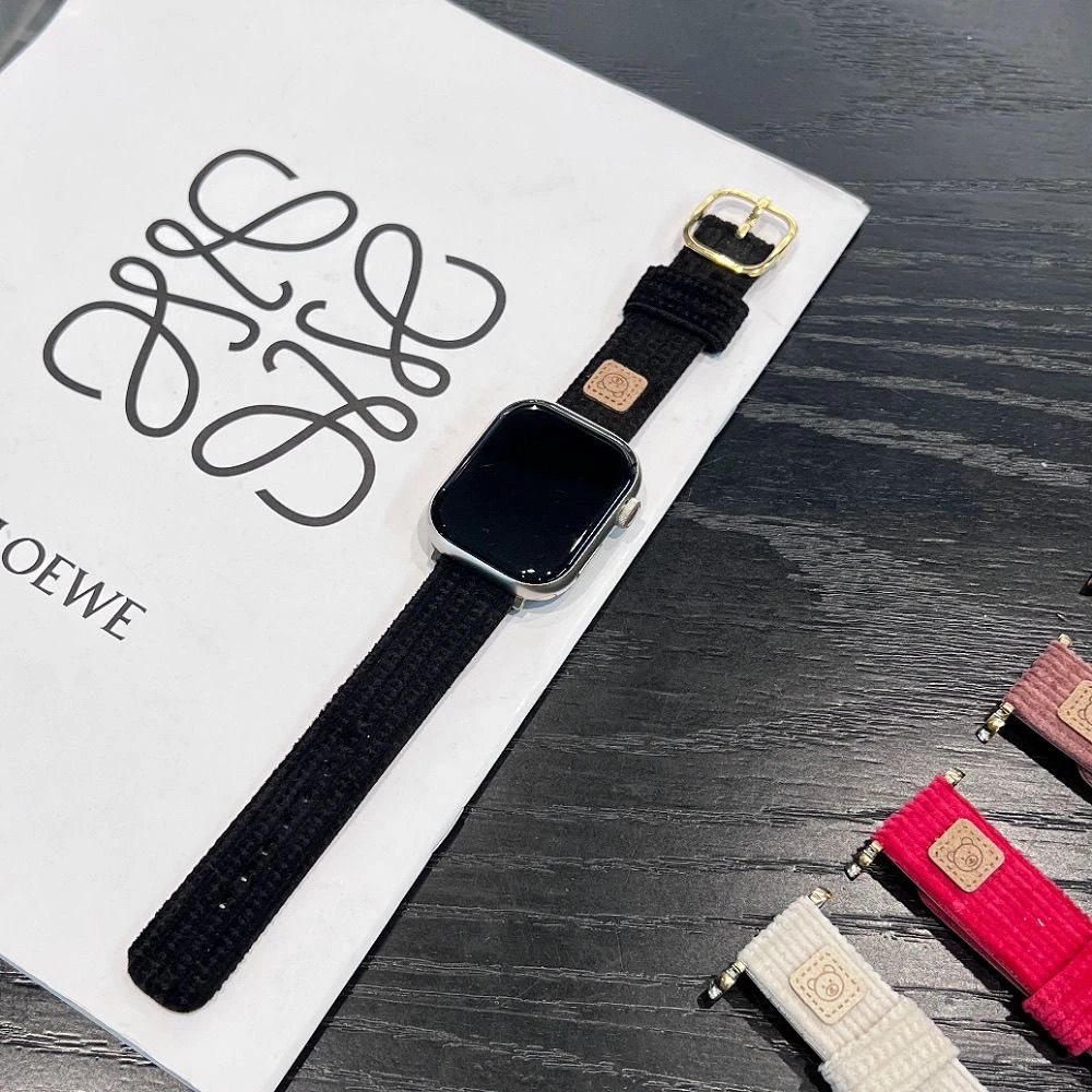 方扣小熊灯芯绒表带 适用于iwatch1-10代 SE Ultra