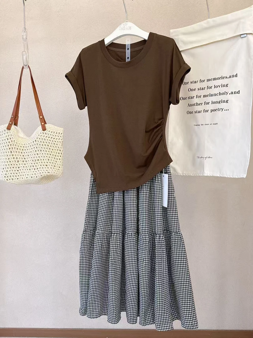 662韩版时尚休闲套装女夏季上衣+半身裙小众显瘦两件套