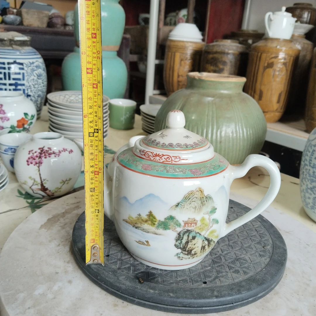 精品手绘老茶壶山水通景画工精美