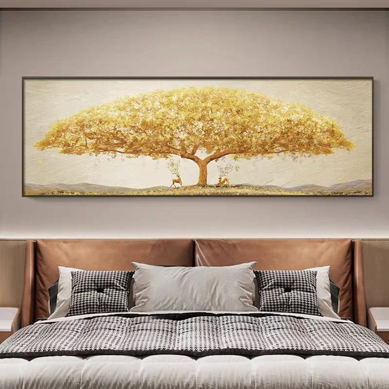 G173雪川黄色树手绘油画沙发背景墙装饰画客厅挂画现代肌理壁画