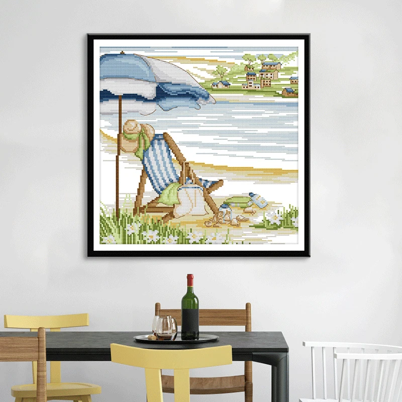 NKF 十字绣线绣休闲时光刺绣材料包客厅办公室过道挂画风景