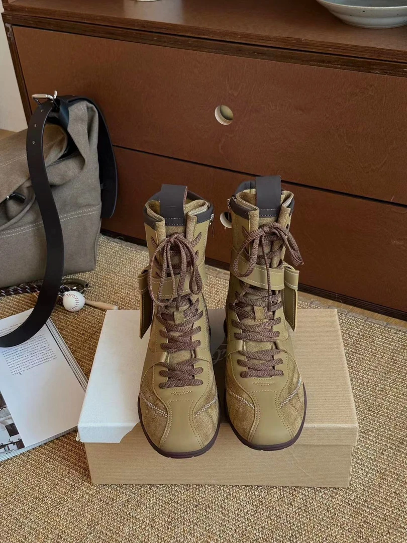 【摩姐姐欧韩】1850早秋新款平底内增高磨砂皮复古中筒马丁靴