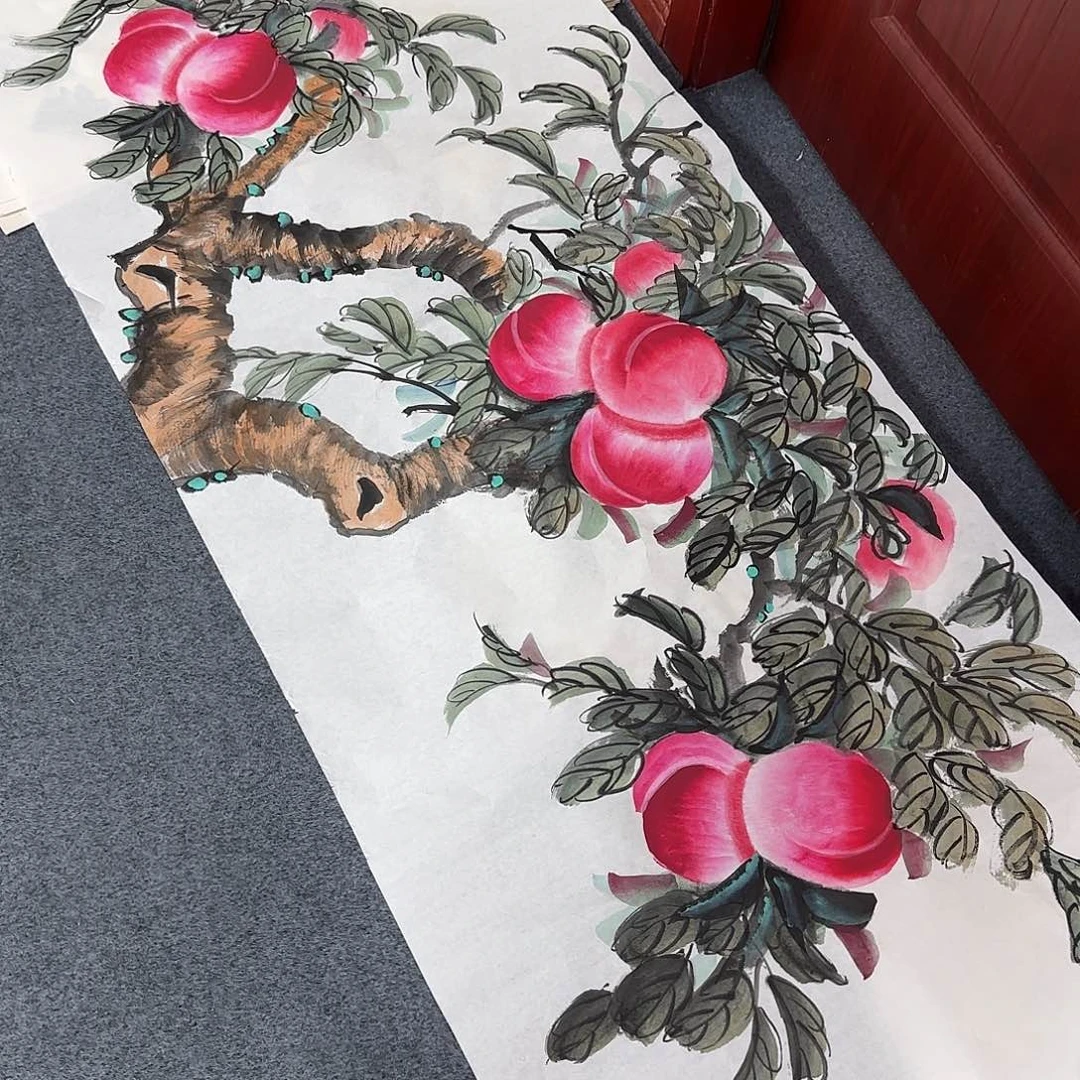国画青*尺寸70X180手绘作品
