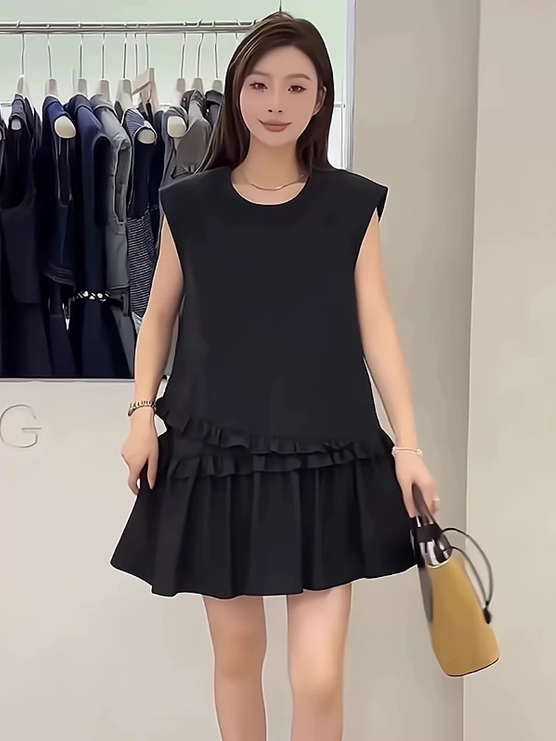 法式复古气质荷叶边凉爽连衣裙女夏季新款高级感显瘦短袖裙子