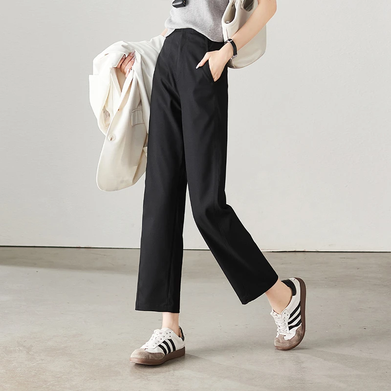索菲丝尔2025秋季新款休闲显瘦后松紧腰百搭宽松TR直筒裤女531101