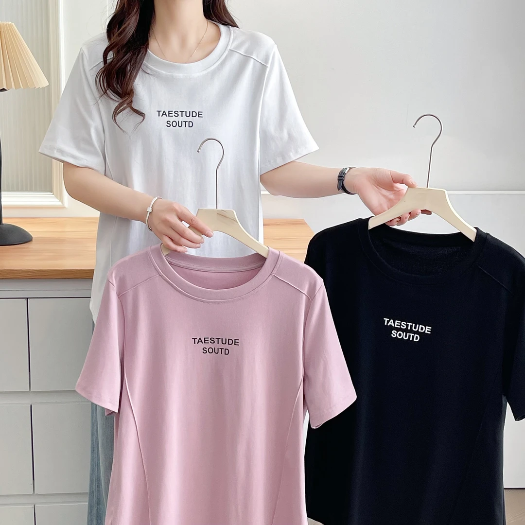 美格加110-200大码女装t恤夏季圆领正肩短袖T恤宽松显瘦上衣