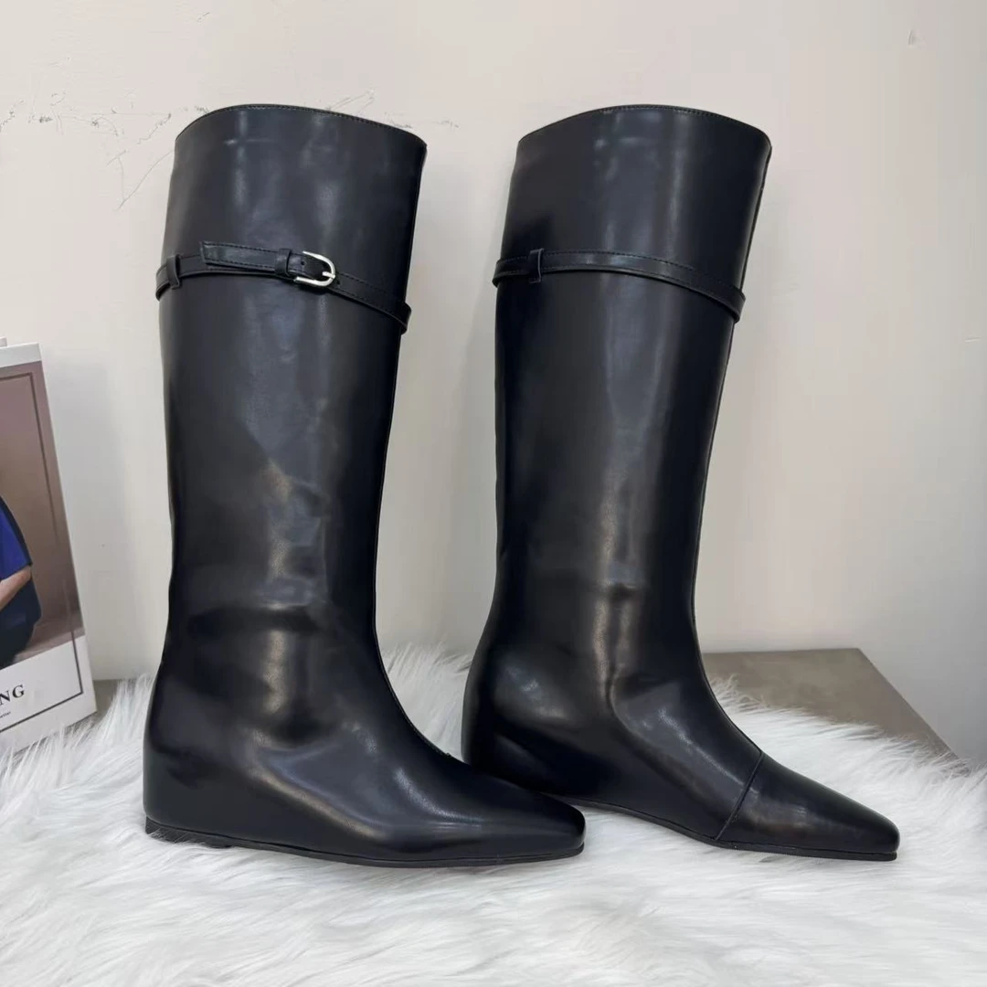 2025新款意大利搭扣内增高尖头长筒冬季加绒保暖瘦瘦时装靴