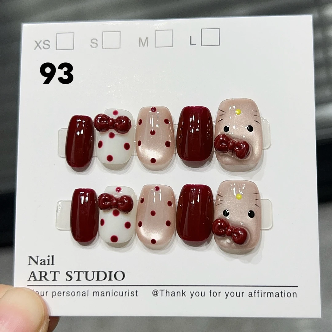 【红KT】波点猫眼纯手工穿戴甲美甲贴片可拆卸穿戴式10片装A93