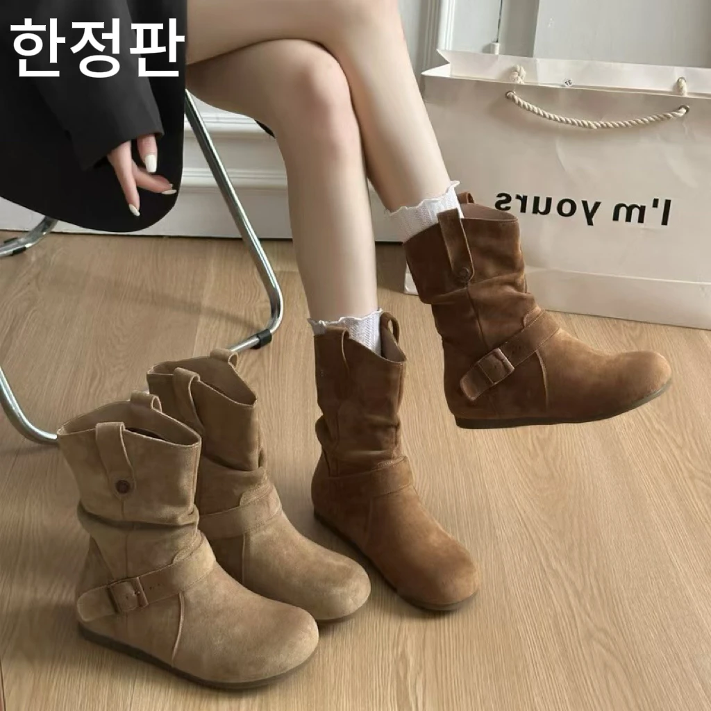 Janinzzi/珍妮姿堆堆靴常规款复古女短筒马丁靴靴子牛仔百搭粗跟