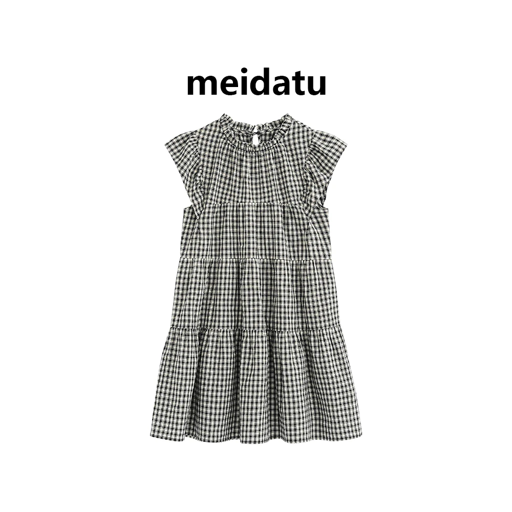 美哒兔（甜心娃娃裙）经典格子飞飞袖连衣裙 CD628-H