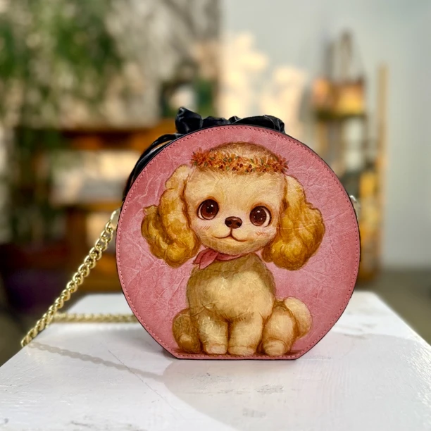 原创设计手工彩绘真皮女款圆饼女包时尚斜挎包单肩女包百搭包包