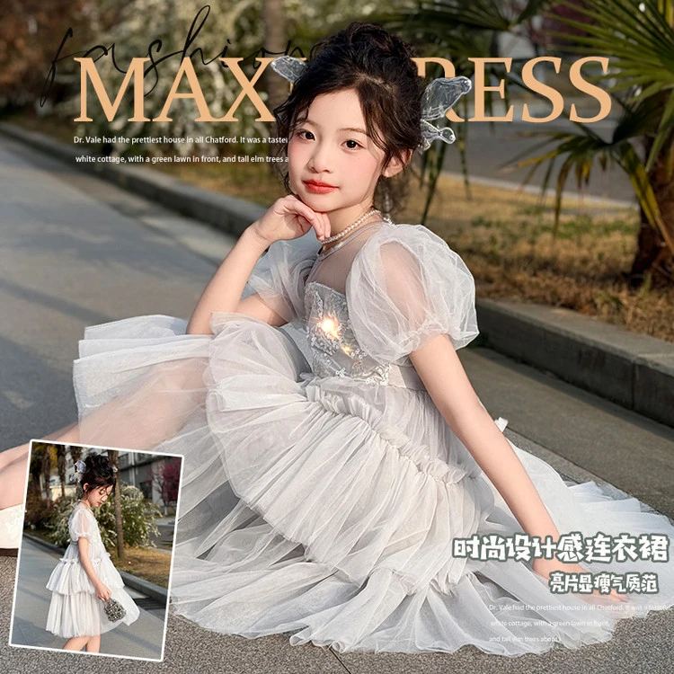 女童2025夏新款显瘦气质洋气时尚设计感蓬蓬纱中大童公主裙X2025