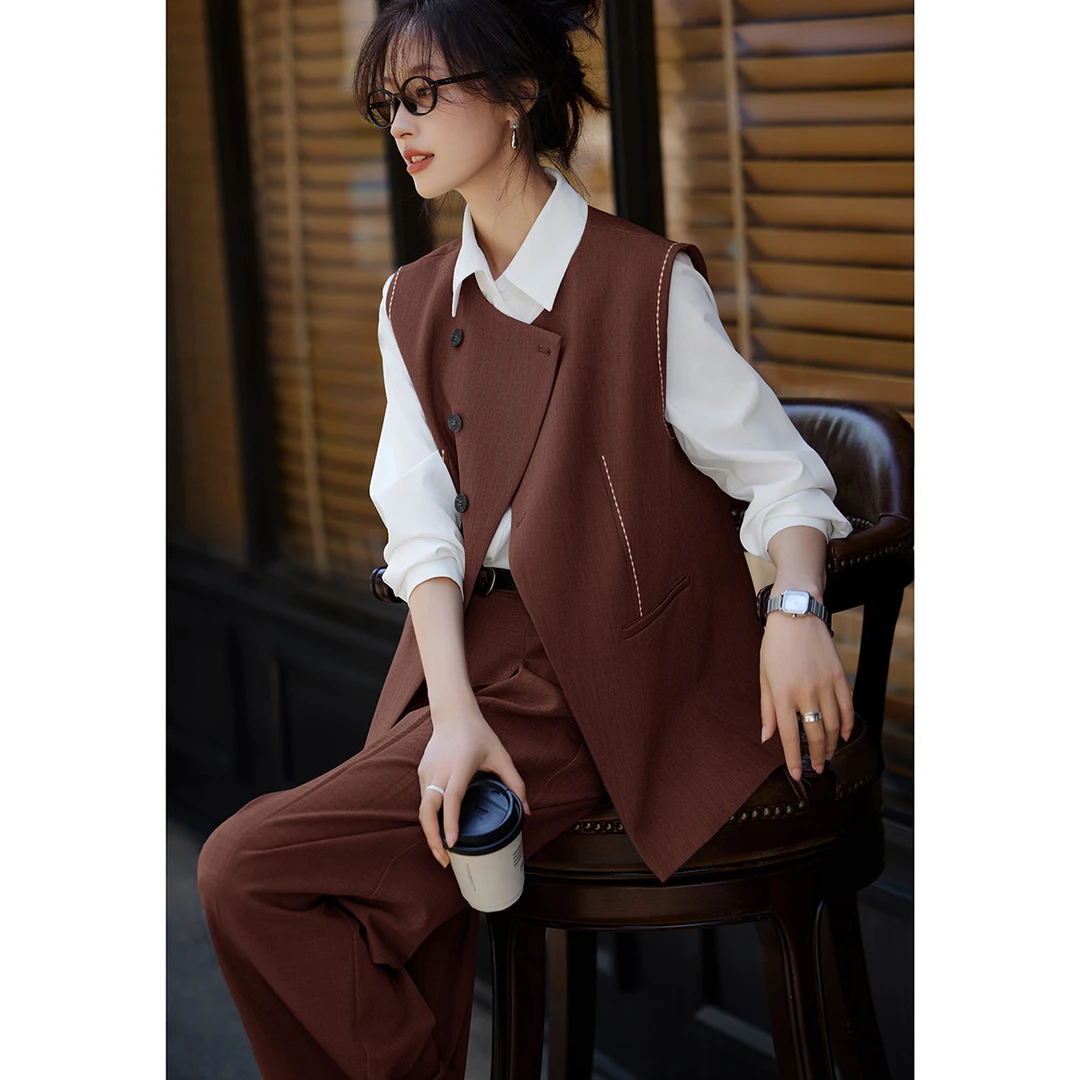 沫晗依美25秋新款高级感静奢风格雷系马甲阔腿裤两件套套装B024