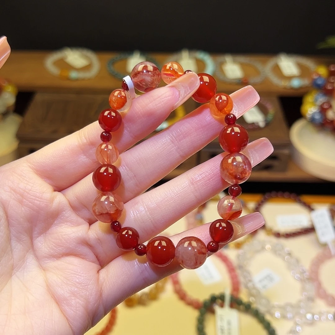 手串银S925镀金镶嵌水晶红1465