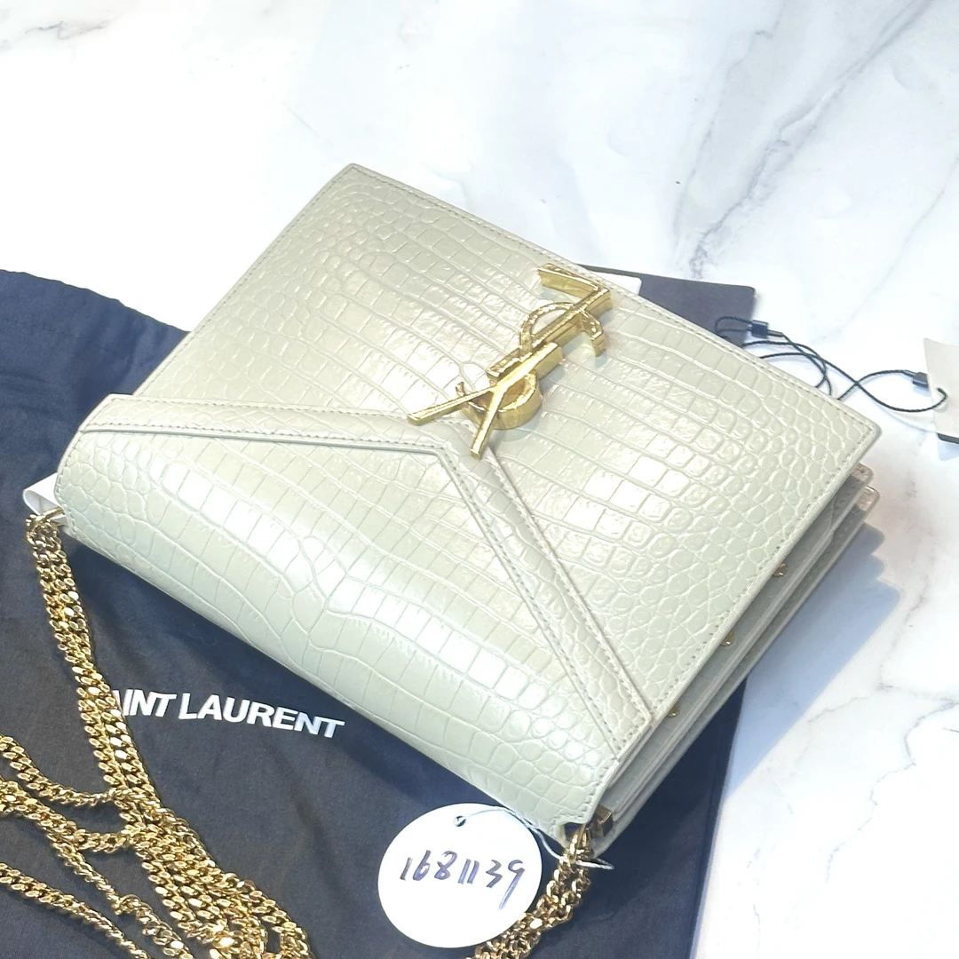 95新 YSL/圣罗兰 夏七中古/奶白色鳄压邮差单肩包 1681139