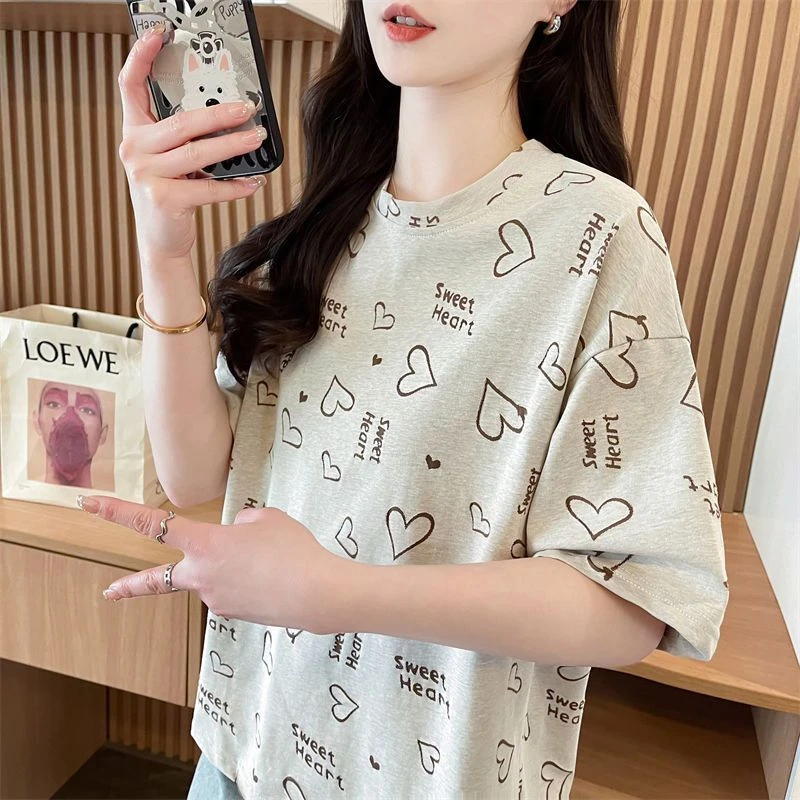 洋气减龄小个子短款圆领短袖t恤女夏季新款韩版宽松百搭半袖上衣