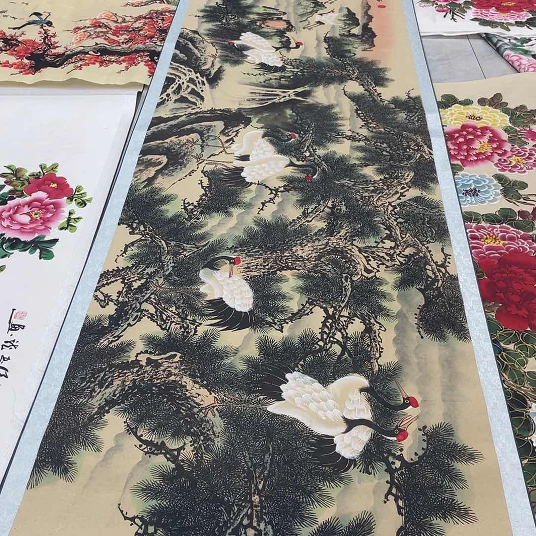 国画国画作品书法作品原稿丈二松鹤延年