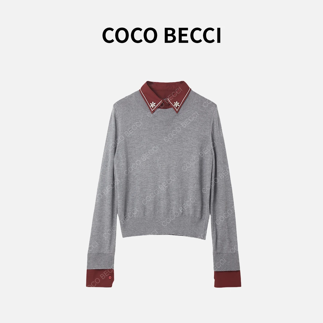 COCO BECCI【小精致】简约假两件针织上衣YT24YW310002