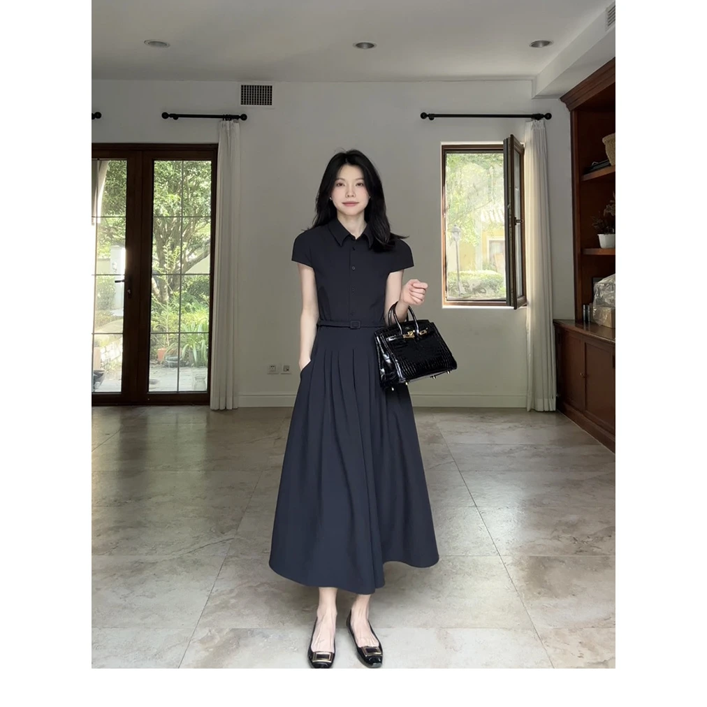 气质通勤polo领简约收腰显瘦连衣裙（送腰带）G925Q08803