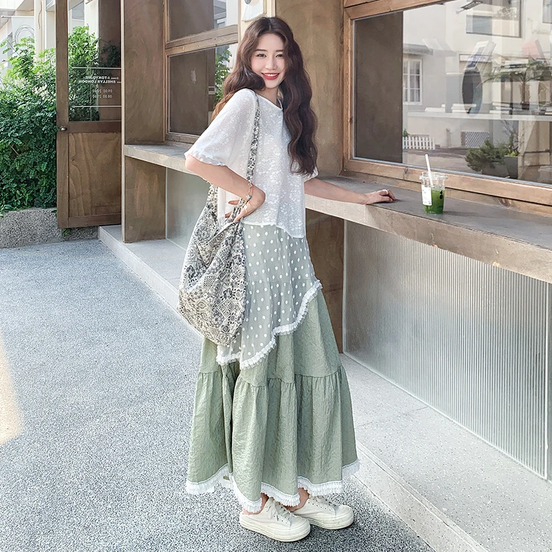 清新氛围感穿搭一整套女2025夏季新款不规则蕾丝罩衫半身裙两件套