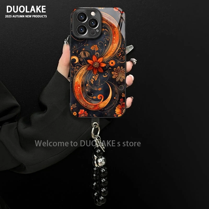 适用于苹果/oppo/华为/vivo/小米波西米亚花电镀玻璃手链手机壳女