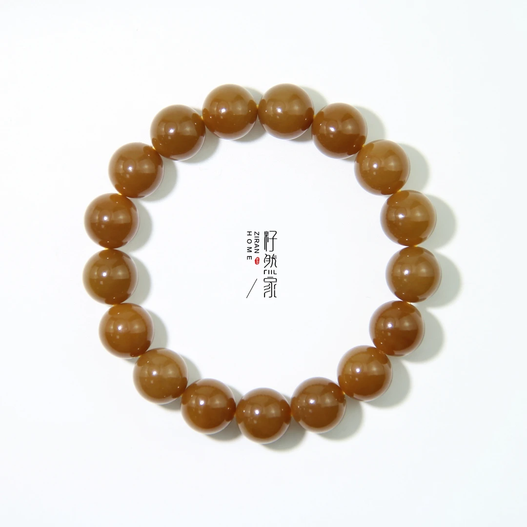 天然新疆和田玉且末金山红糖12mm圆珠单圈手串(多样性发其一)