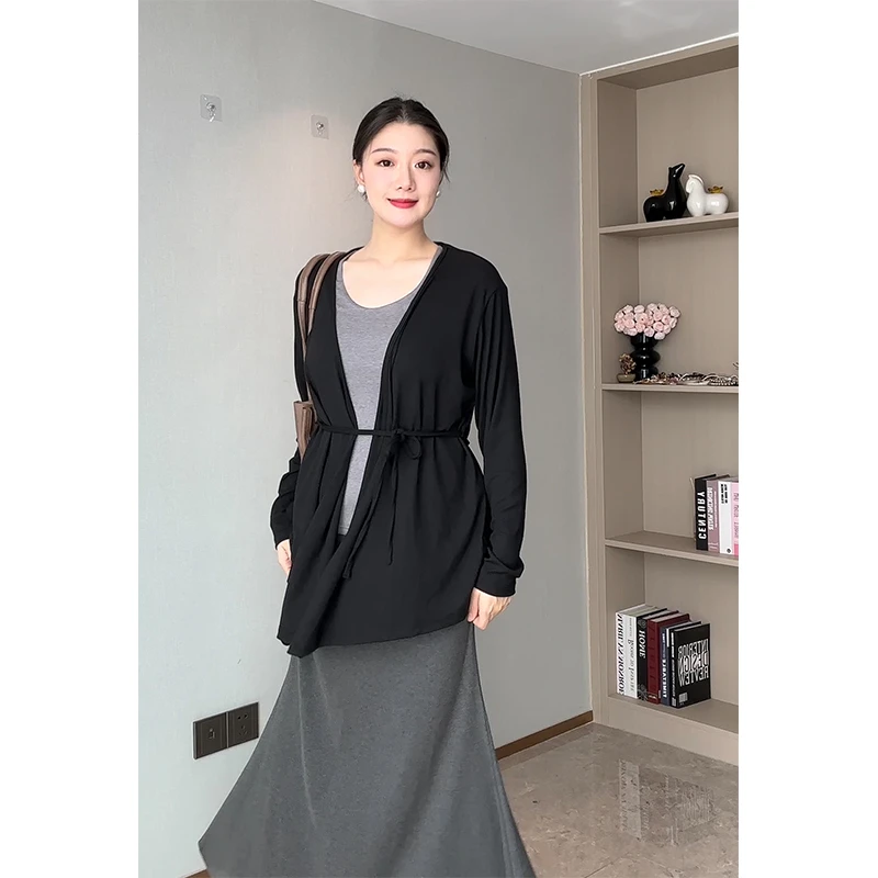桑蚕丝天丝打底衫女秋胖mm开衫外套白月光气质通勤鱼尾裙极简上衣