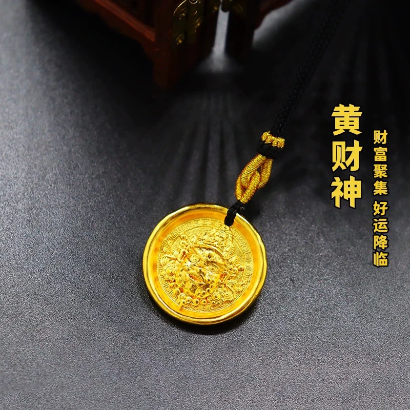 吊坠足银 足银黄财神吊坠女款时尚女士情侣双面古法实心