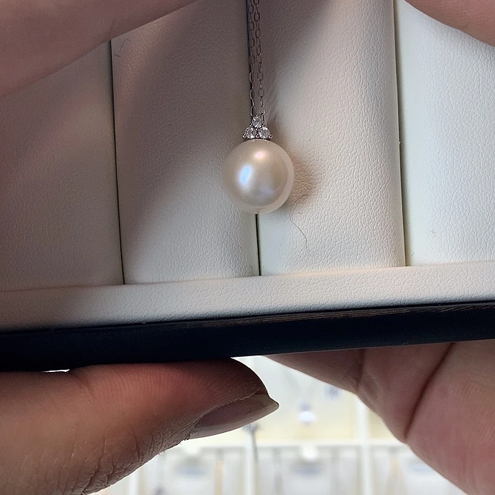 银S925镶嵌颈饰淡水珍珠11-12吊坠
