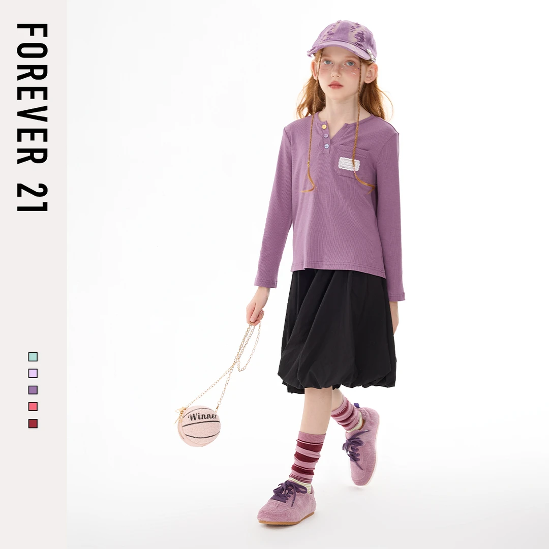 Forever 21女童长袖t恤童装女孩打底衫秋季2025年款衣服儿童秋装