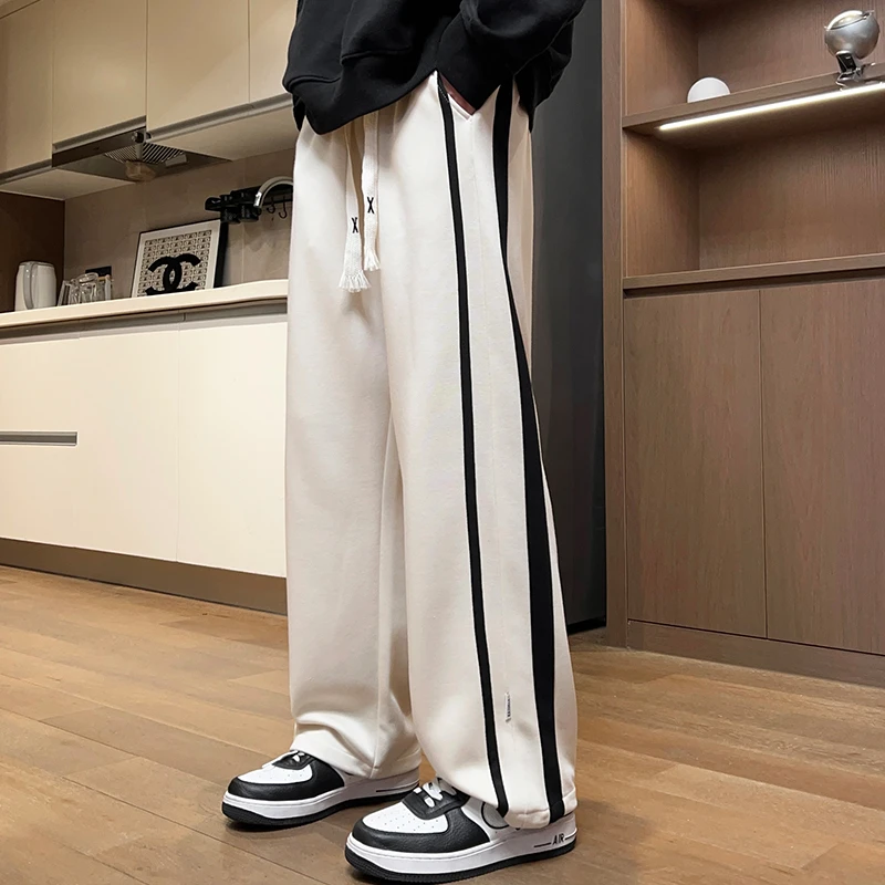 春秋新款青少年百搭直筒运动休闲裤初高中学生宽松可束脚抽绳卫裤