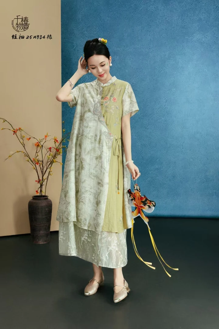 新中式日常优雅夏季中女装锦纶裙子25X384