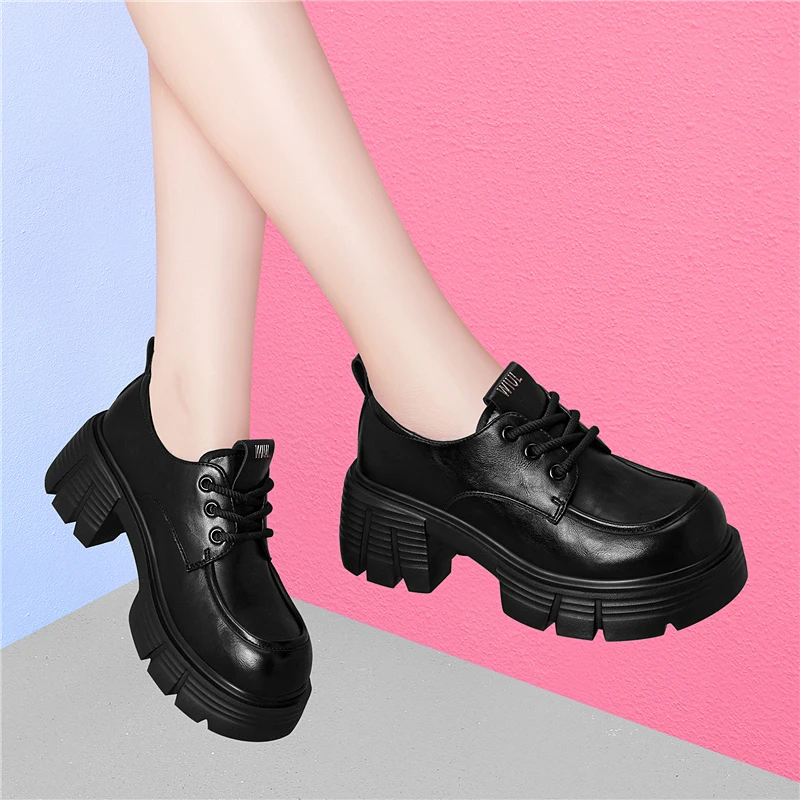 深口乐福鞋女2025新款秋季单鞋厚底高跟粗跟工作鞋子英伦风小皮鞋