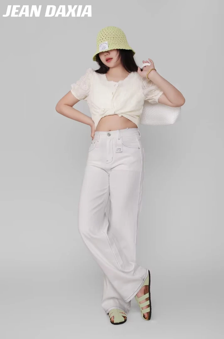 夏季新款高腰显瘦透气女夏季直筒牛仔裤加大码