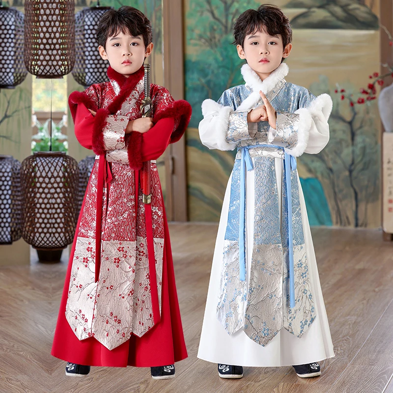 冬季新款汉服加绒宝宝男中国风斜襟款侠客风新年拜年服舞台武侠款