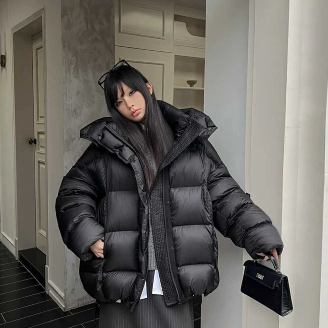 云朵泡芙羽绒服女韩版宽松冬季加厚白鸭绒连帽外套