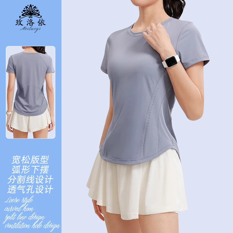 新款高级感健身短袖T恤女夏速干瑜伽服跑步训练显瘦瑜伽服上衣