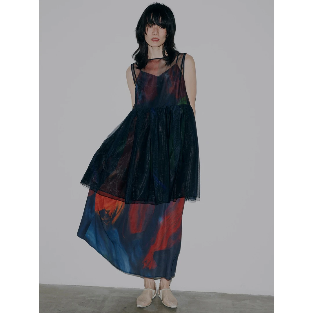 【六哥家】 人气爆款 代 优雅双层印花叠搭套装连衣裙