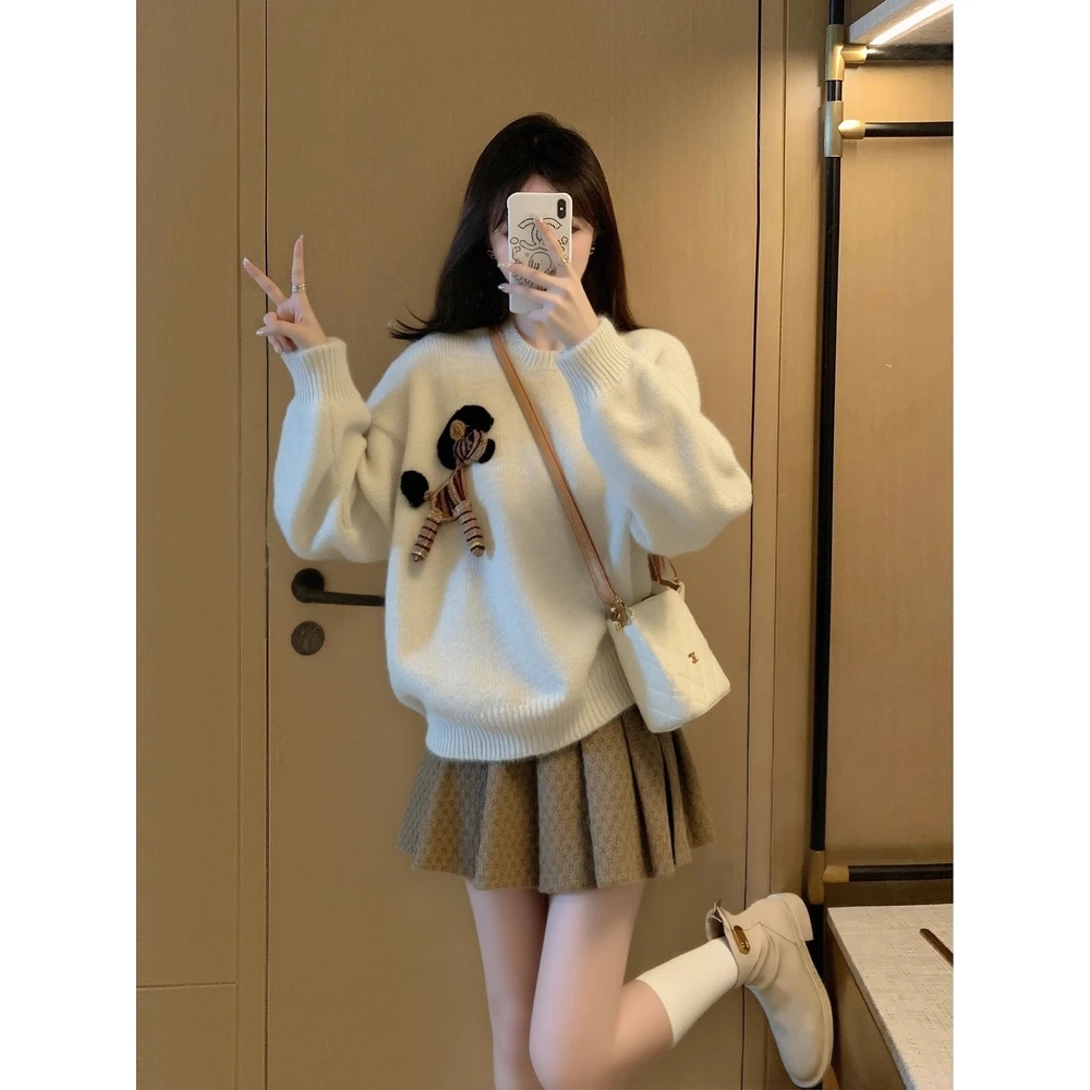 2025年秋冬新款气质百搭短款针织上衣半身裙女减龄气质宽松两件套