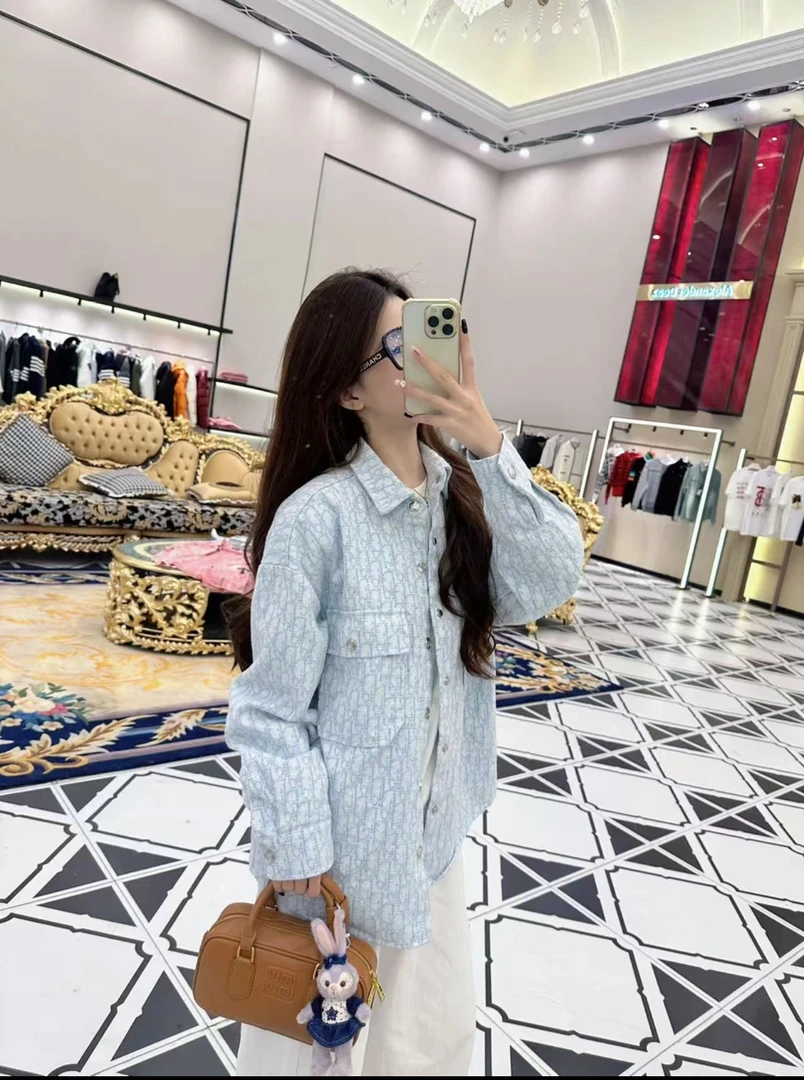 重工字母满印提花牛仔衬衫2025新款设计感小众宽松上衣A8118