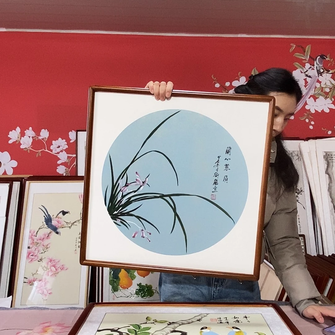 国画手写手绘带框包邮52✖️52