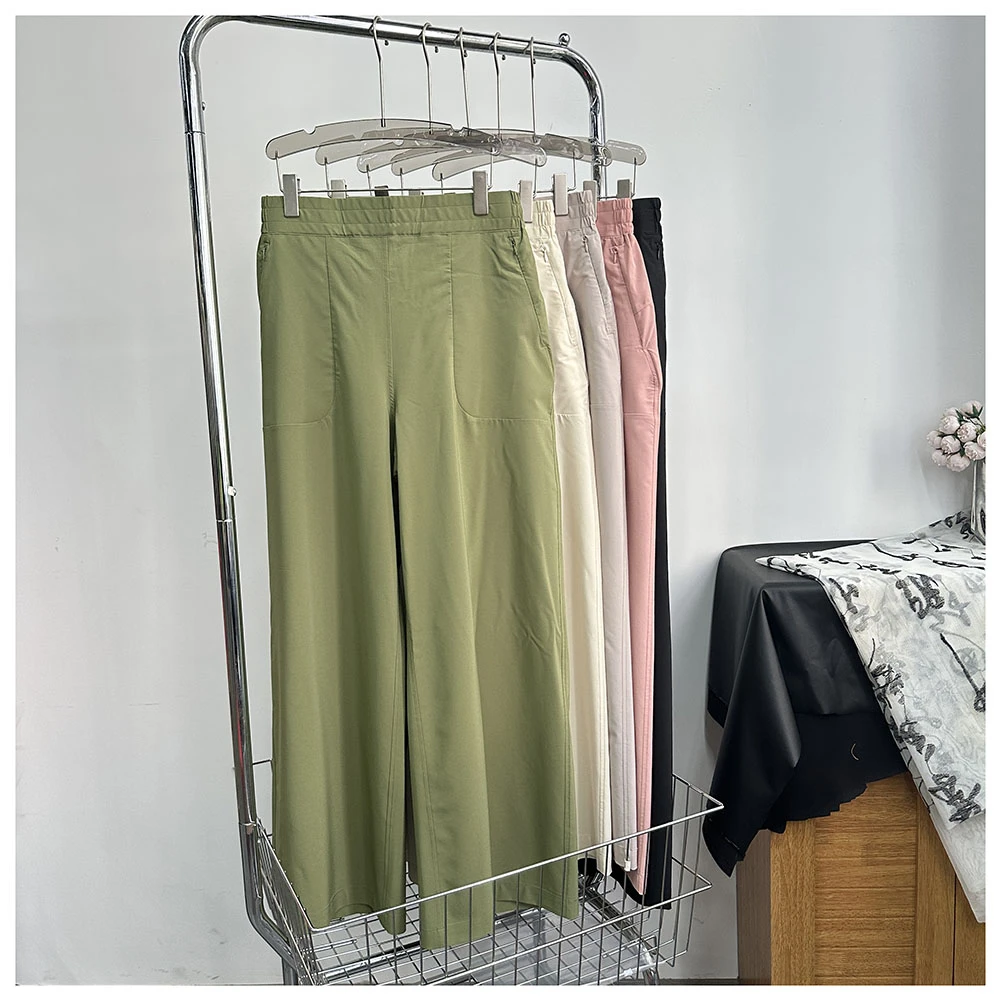 K167     夏季新款女士宽松松紧腰直筒休闲长裤女