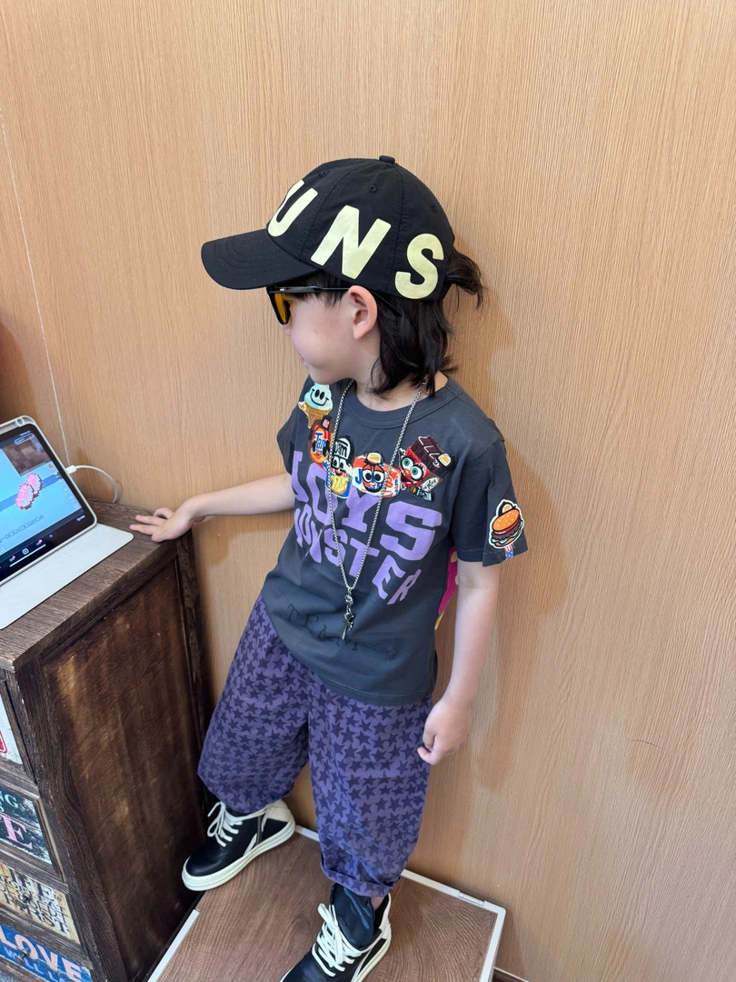 令佳潮牌夏季儿童Jam刺绣公仔短袖T恤时髦童装洋气上衣宝宝2728