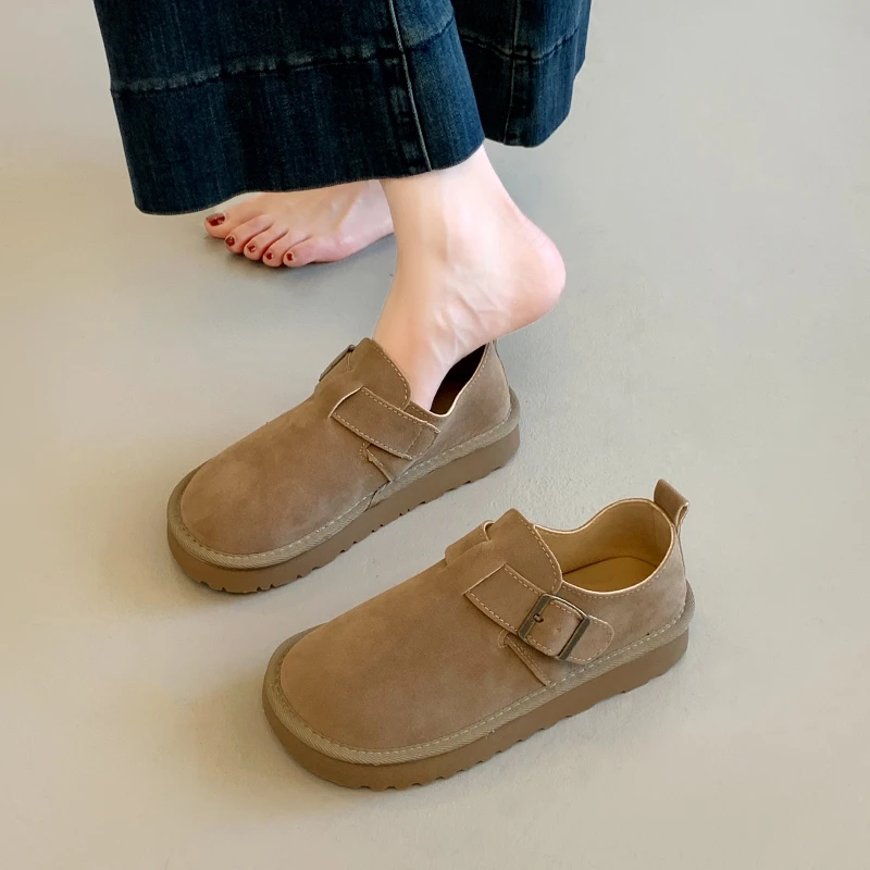 全包厚底勃肯鞋女夏季2025新款春秋一脚蹬豆豆单鞋复古乐福博肯鞋