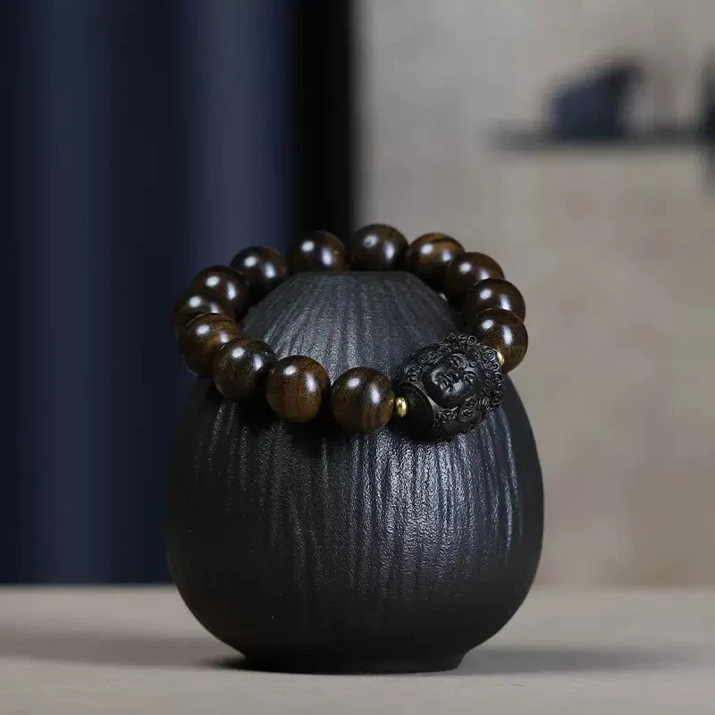 木圆珠带招财佛头精品单圈文玩手串