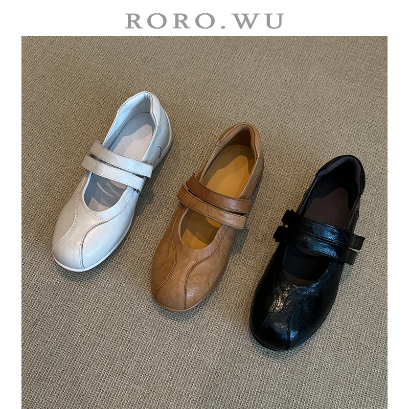娆娆吴·羊皮休闲双扣带魔术贴四季百搭日常简约单鞋女鞋A83