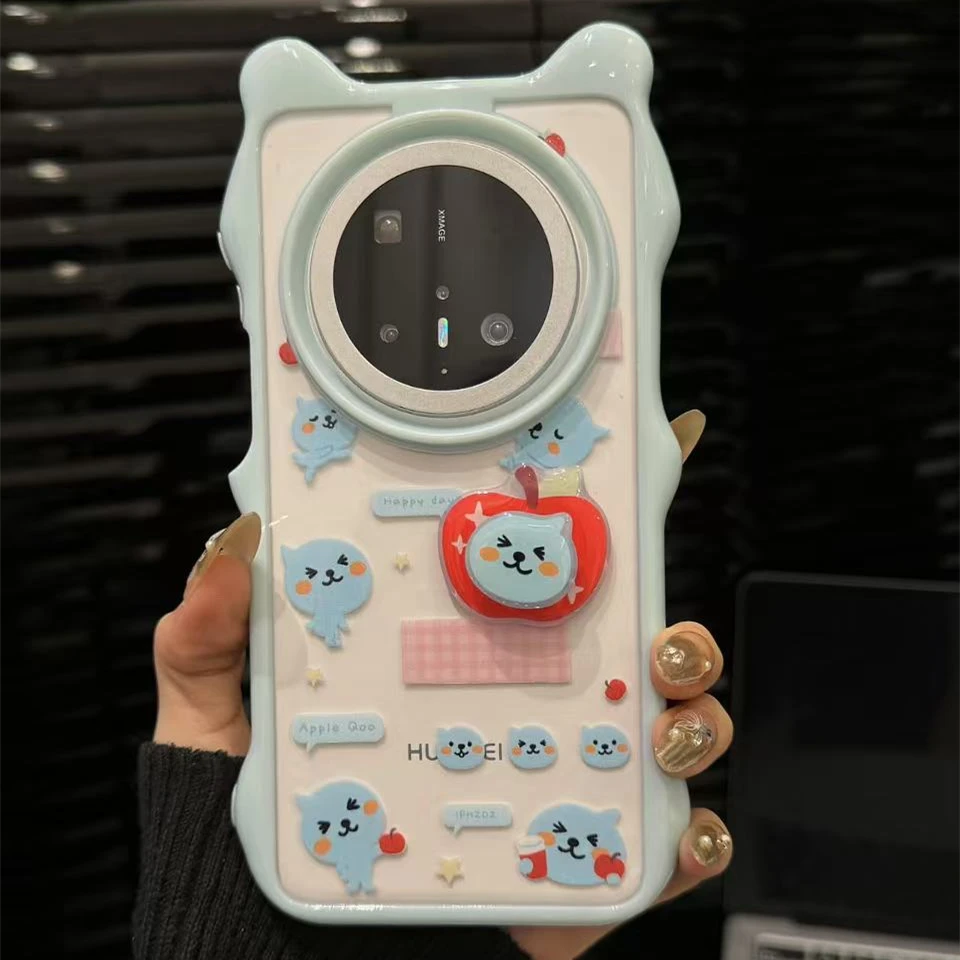 波浪框转转苹果酷儿适用华为mate70pro+手机壳pura70防摔mate60女